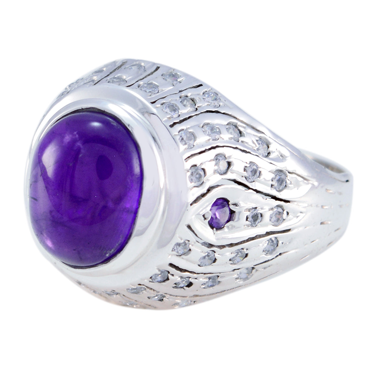 Amethyst Halo German 92.5 Silver Purple Gemstones Versatile Modern Ring Jewelry