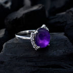 Amethyst Halo Russian 925 Silver Purple Gems Slim Feminine Ring Jewellery