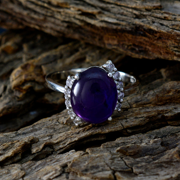 Amethyst Halo Russian 925 Silver Purple Gems Slim Feminine Ring Jewellery