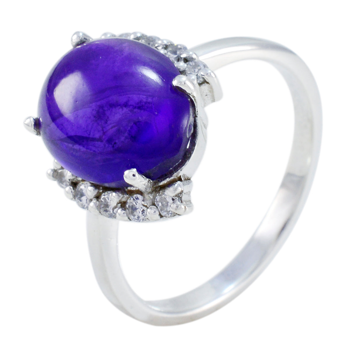 Amethyst Halo Russian 925 Silver Purple Gems Slim Feminine Ring Jewellery