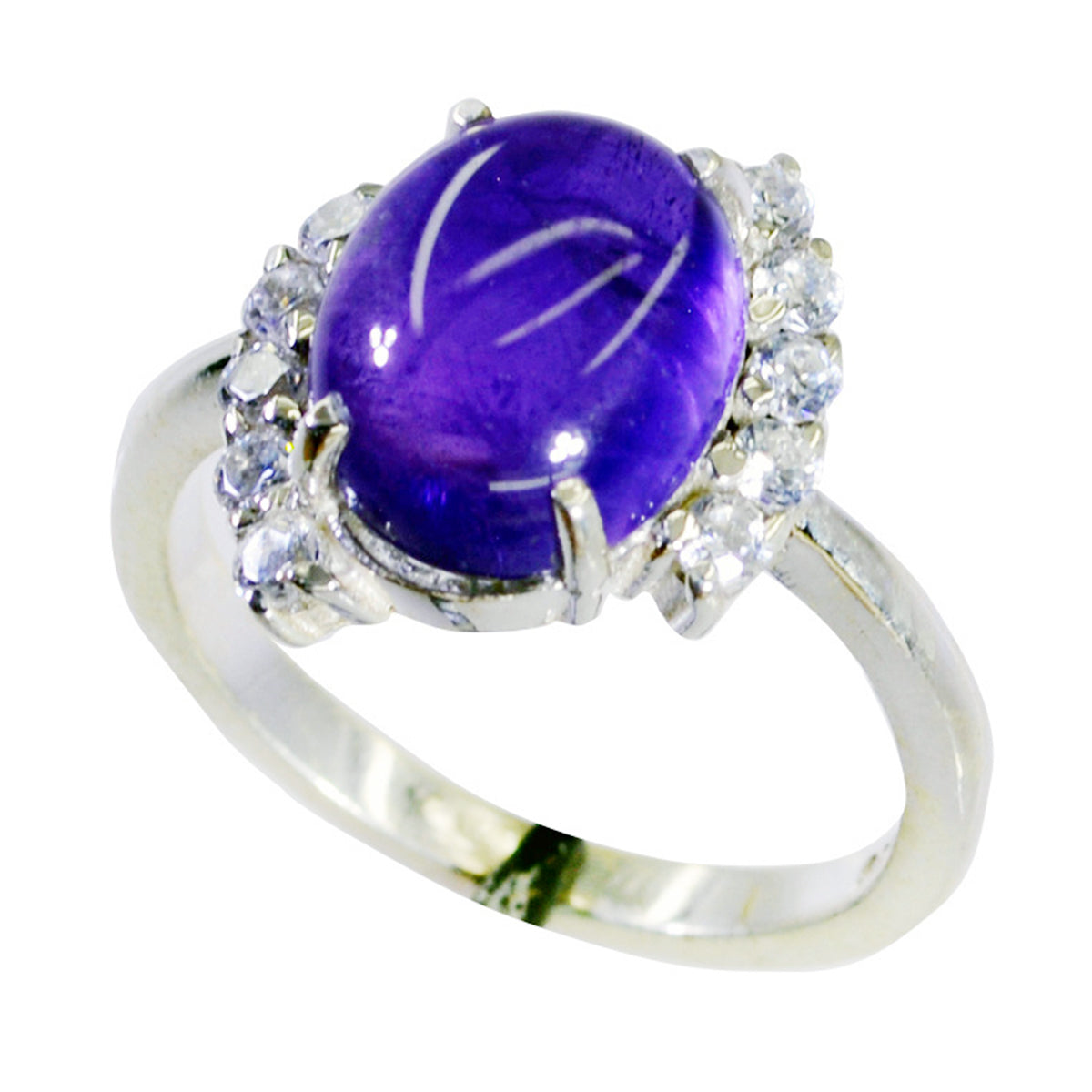 Bague fine en argent 925 russe avec halo d'améthyste et pierres violettes Image secondaire du produit