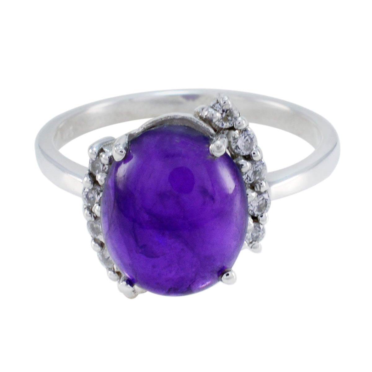 Amethyst Halo Russian 925 Silver Purple Gems Slim Feminine Ring Jewellery