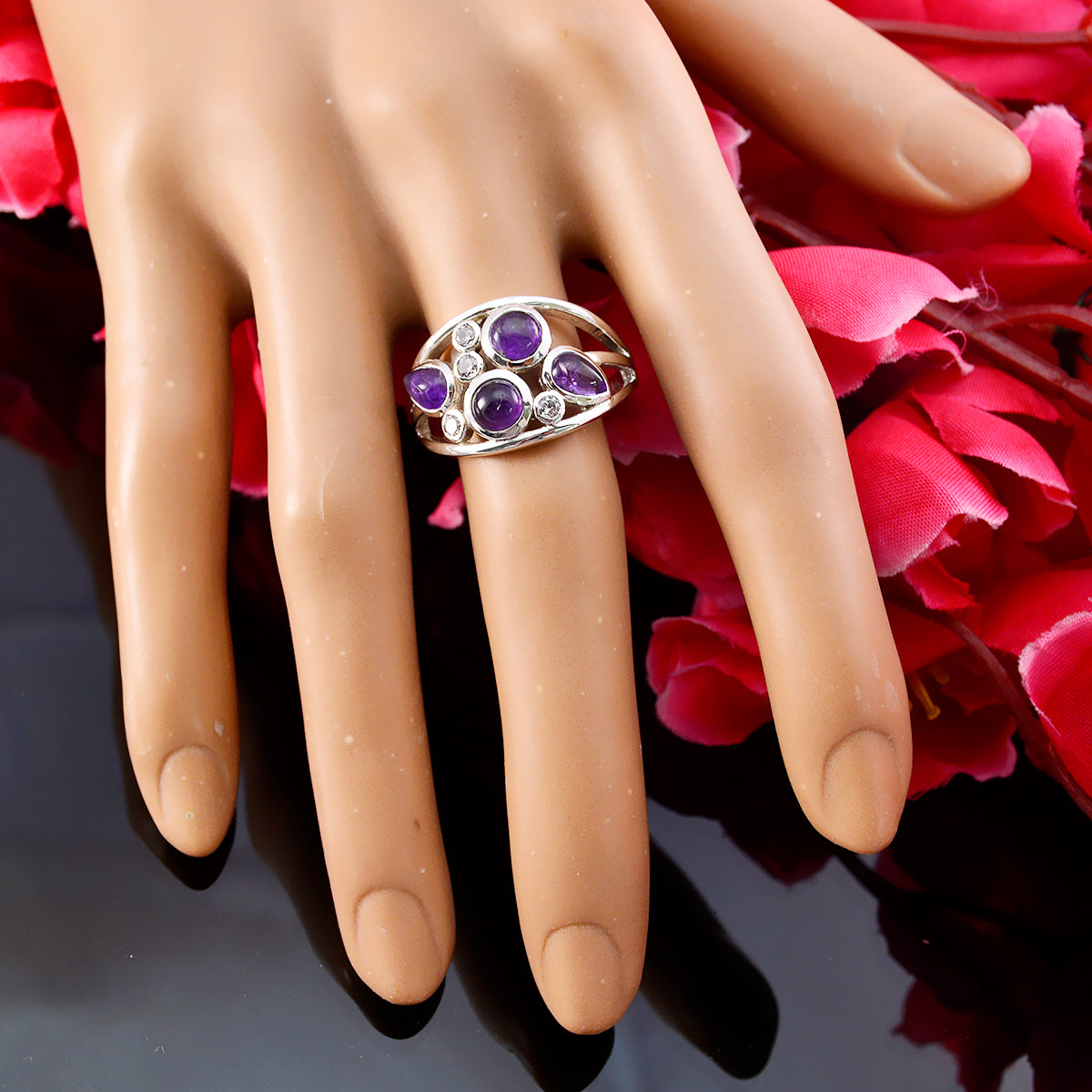 Amethyst quarter Russian 925 Sterling Silver Purple Gemstone Minimal Sophisticated Ring Jewelry