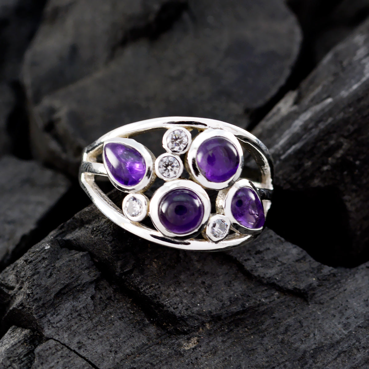 Amethyst quarter Russian 925 Sterling Silver Purple Gemstone Minimal Sophisticated Ring Jewelry