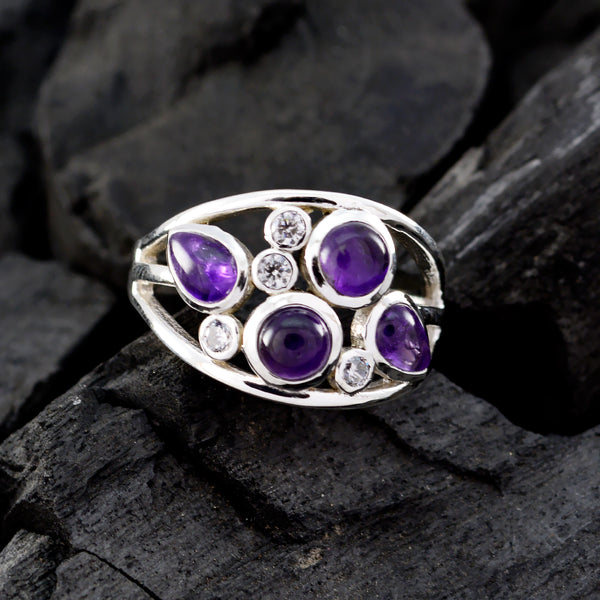 Amethyst quarter Russian 925 Sterling Silver Purple Gemstone Minimal Sophisticated Ring Jewelry