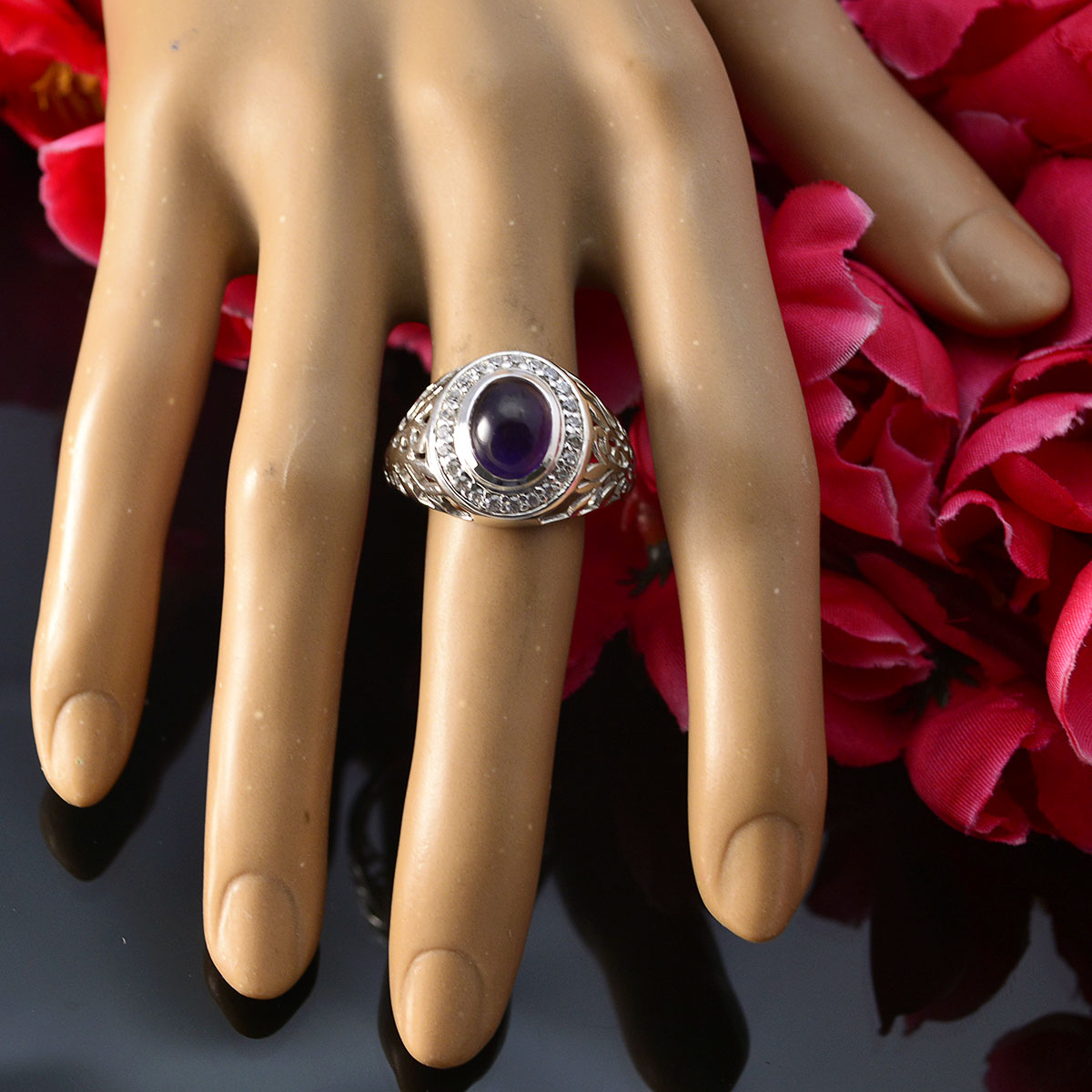 Amethyst Halo African 925 Silver Purple Gemstone Classic Sophisticated Ring Jewellery