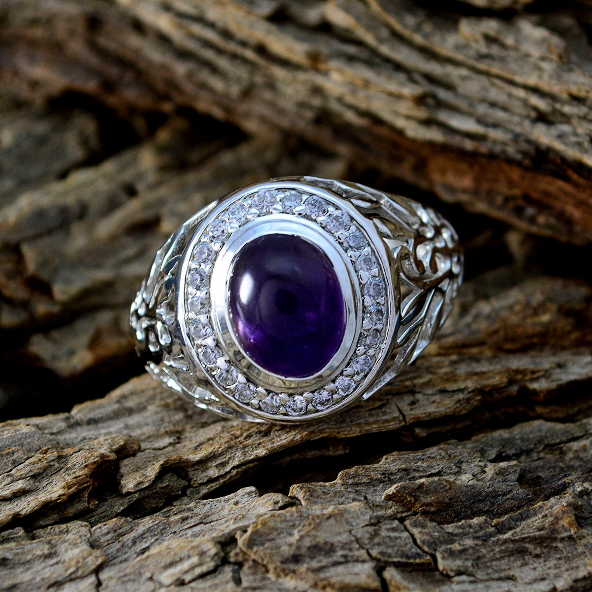 Amethyst Halo African 925 Silver Purple Gemstone Classic Sophisticated Ring Jewellery
