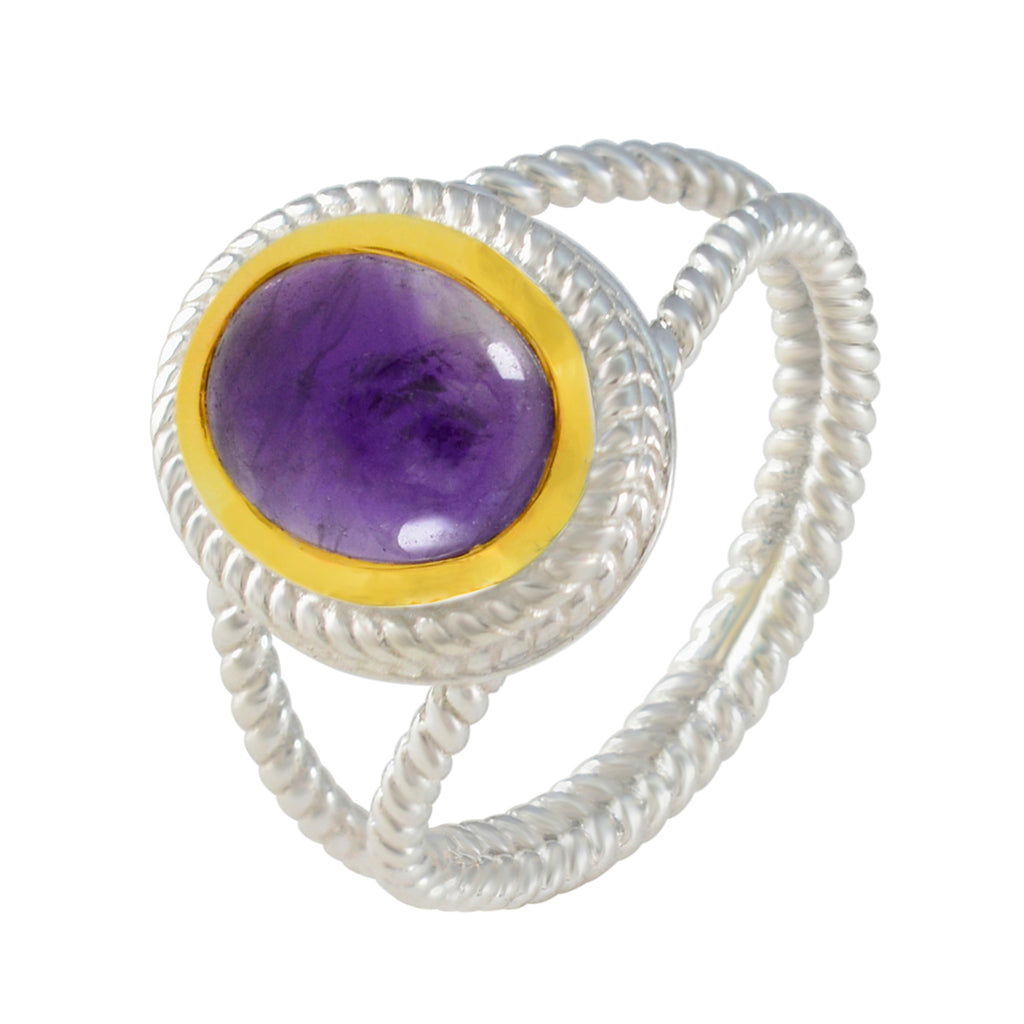 Amethyst Solitaire Spanish 925 Silver Purple Gems Classic Rope Wire Ring Jewellery