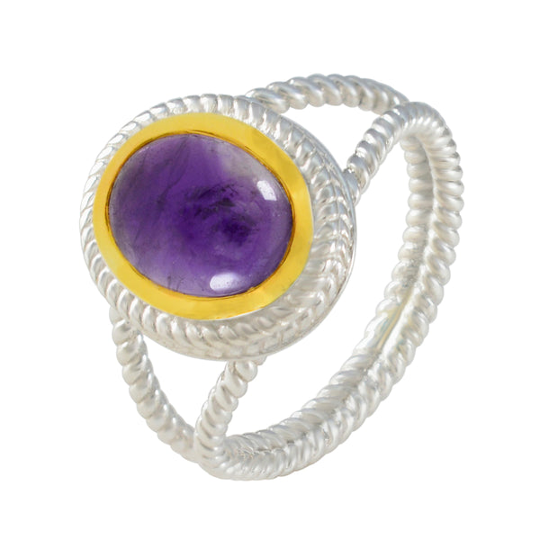 Amethyst Solitaire Spanish 925 Silver Purple Gems Classic Rope Wire Ring Jewellery