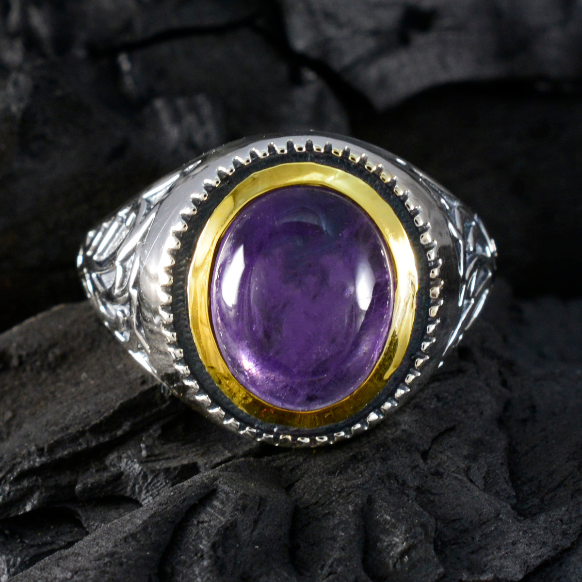 Amethyst Solitaire Middle Eastern Silver Purple Gems Eye catching Filigree Ring Jewelry