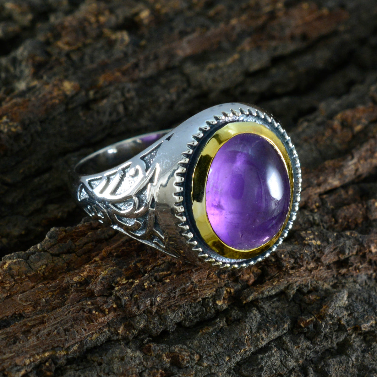 Amethyst Solitaire Middle Eastern Silver Purple Gems Eye catching Filigree Ring Jewelry