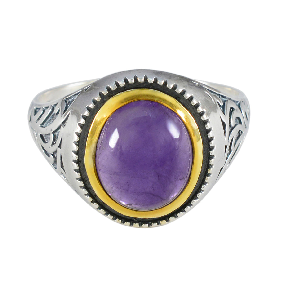 Amethyst Solitaire Middle Eastern Silver Purple Gems Eye catching Filigree Ring Jewelry Hoofdafbeelding