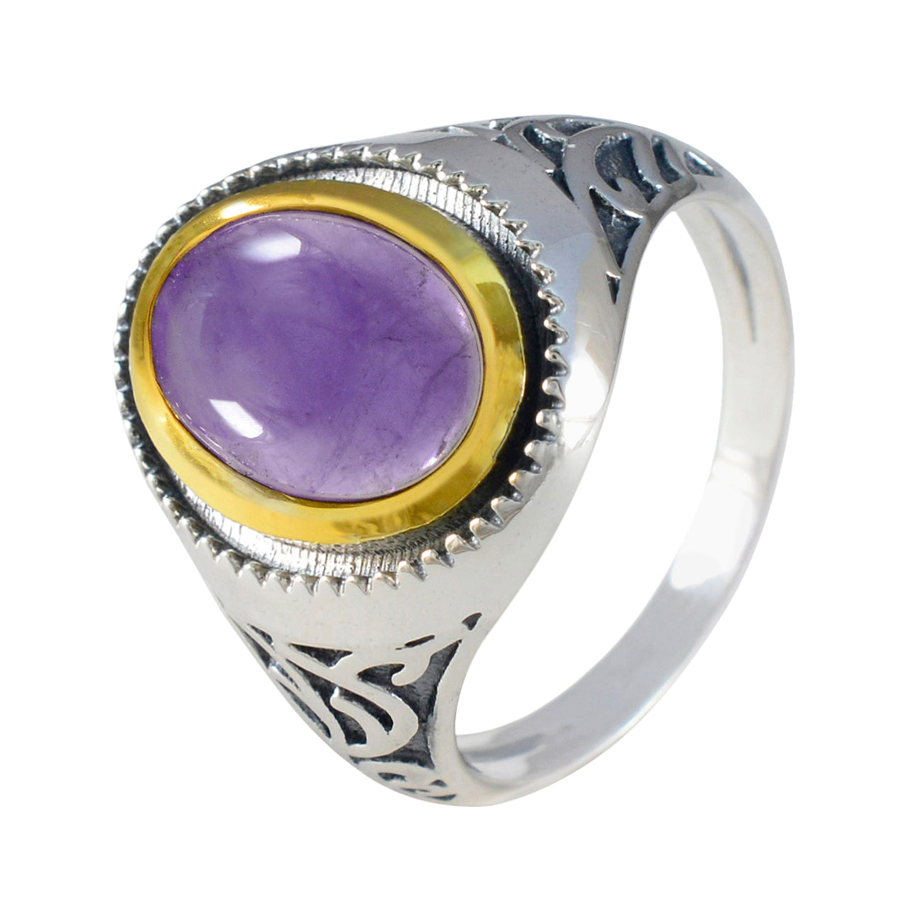 Amethist Solitaire Midden-Oosterse Zilveren Paarse Edelstenen Opvallende Filigree Ring Sieraden Secundaire afbeelding