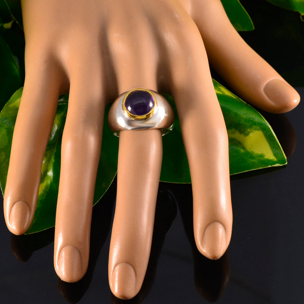 Amethyst Solitaire German Silver Purple Gems Eye catching Abstract Ring Jewellery