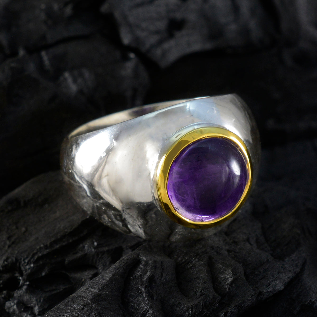 Amethyst Solitaire German Silver Purple Gems Eye catching Abstract Ring Jewellery