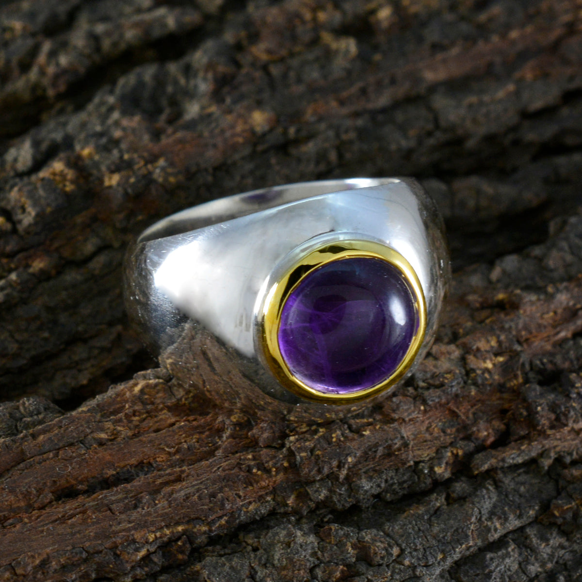 Amethyst Solitaire German Silver Purple Gems Eye catching Abstract Ring Jewellery