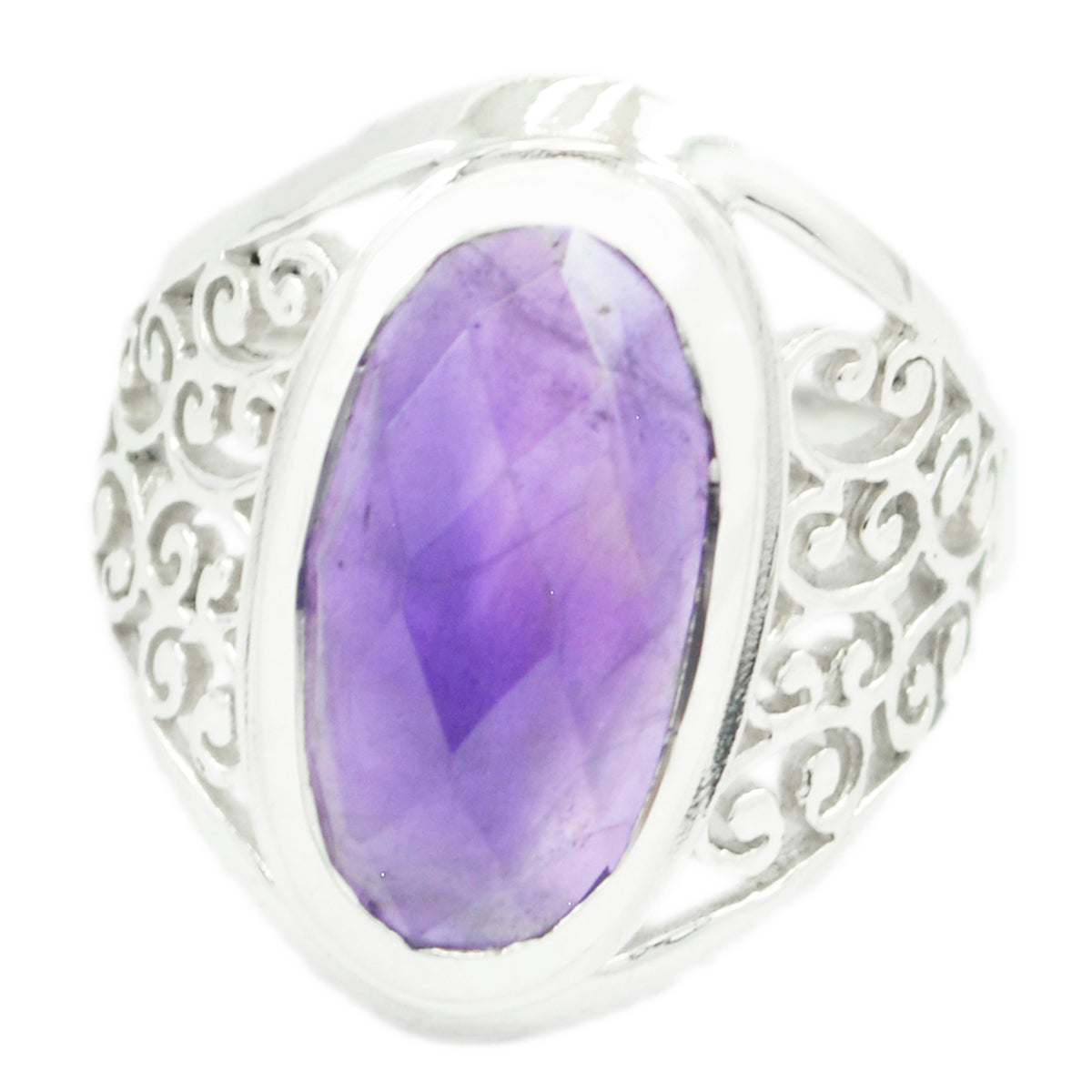 Amethyst Solitaire Mexican 925 Silver Purple Gemstones Mid weight Filigree Ring Jewellery Immagine principale del prodotto