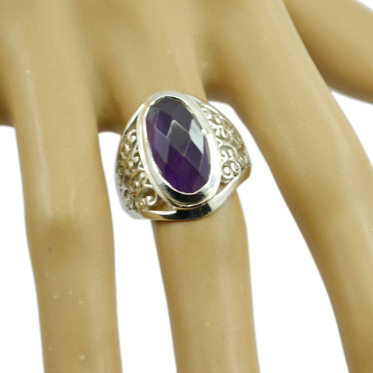 Anello in filigrana di medio peso con pietre preziose viola in argento 925 messicano e solitario con ametista Immagine secondaria del prodotto