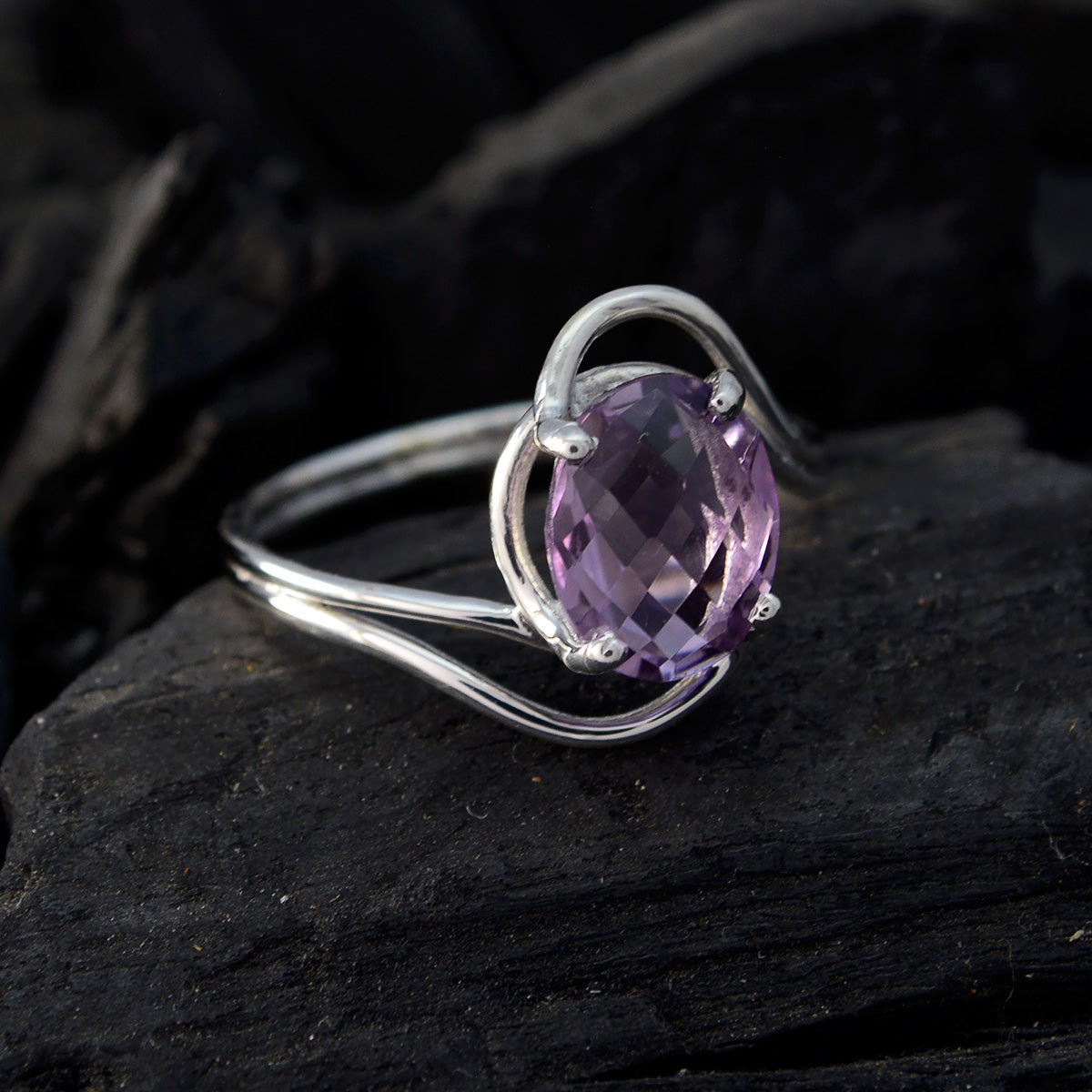 Amethyst Solitaire Japanese Sterling Silver Purple Gems Delicate Graceful Ring Jewelry