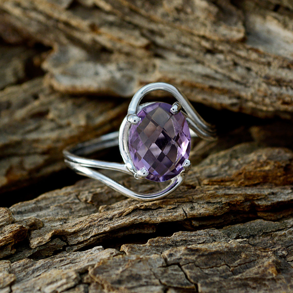 Amethyst Solitaire Japanese Sterling Silver Purple Gems Delicate Graceful Ring Jewelry
