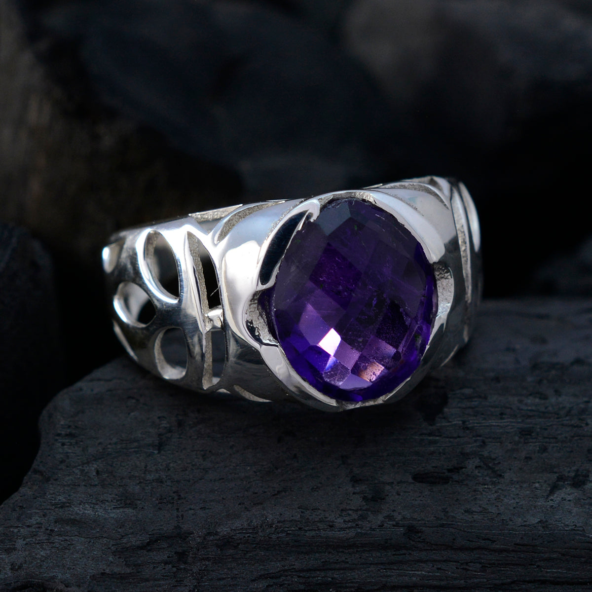 Amethyst Solitaire Russian 925 Silver Purple Gemstones Tiny Trendy Ring Jewellery
