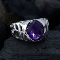 Amethyst Solitaire Russian 925 Silver Purple Gemstones Tiny Trendy Ring Jewellery