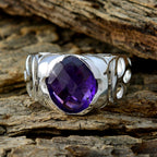 Amethyst Solitaire Russian 925 Silver Purple Gemstones Tiny Trendy Ring Jewellery