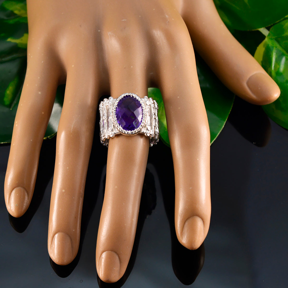Amethyst Solitaire African 92.5 Silver Purple Gemstone Edgy Armor Band Jewellery