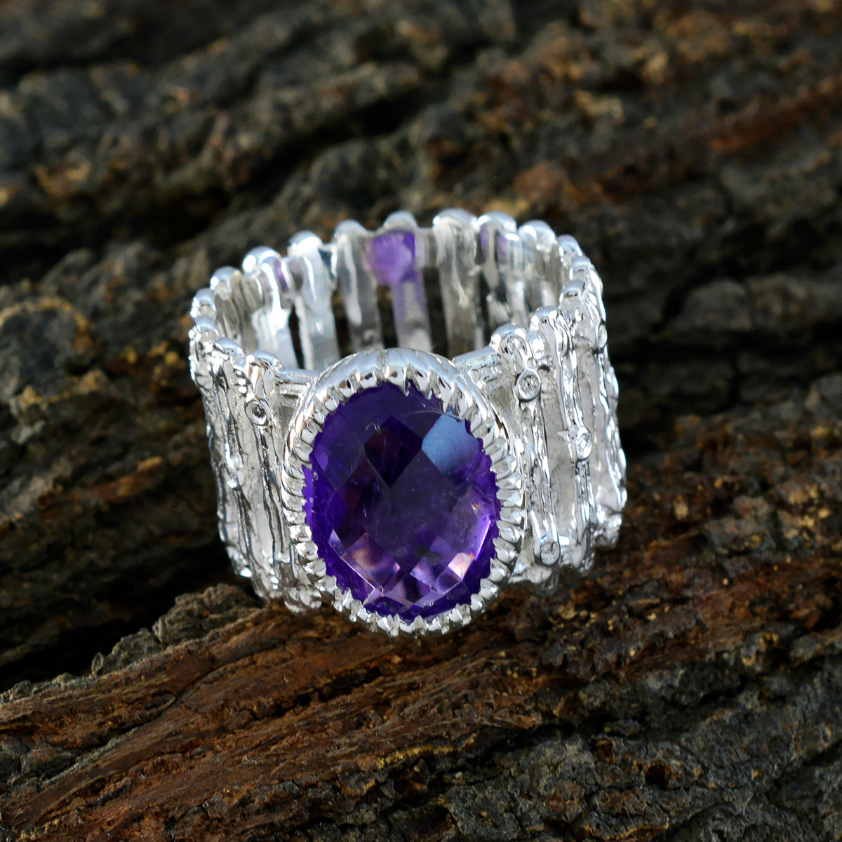 Amethyst Solitaire African 92.5 Silver Purple Gemstone Edgy Armor Band Jewellery