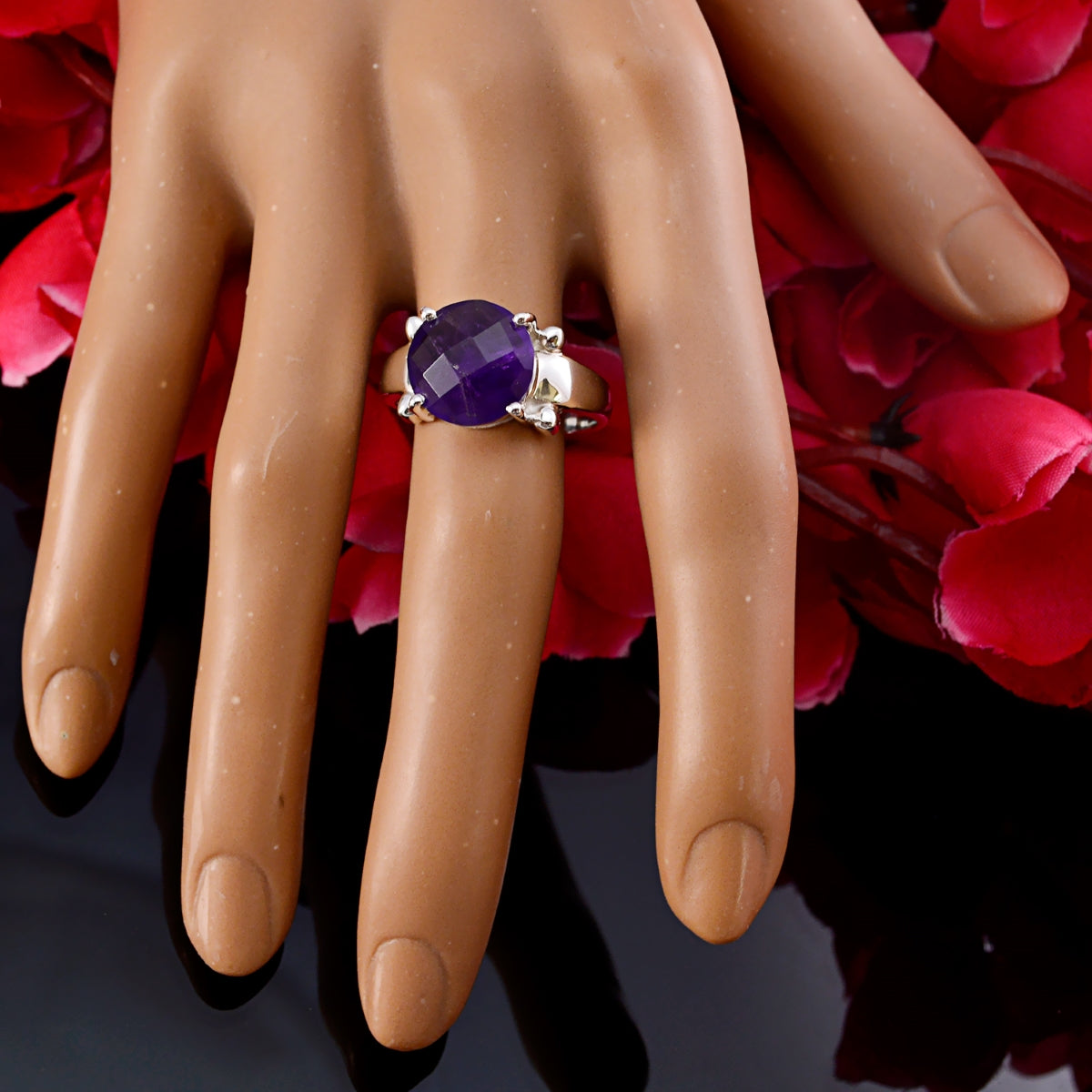 Amethyst Solitaire Egyptian Sterling Silver Purple Gemstones Classic  Sophisticated Ring Jewellery