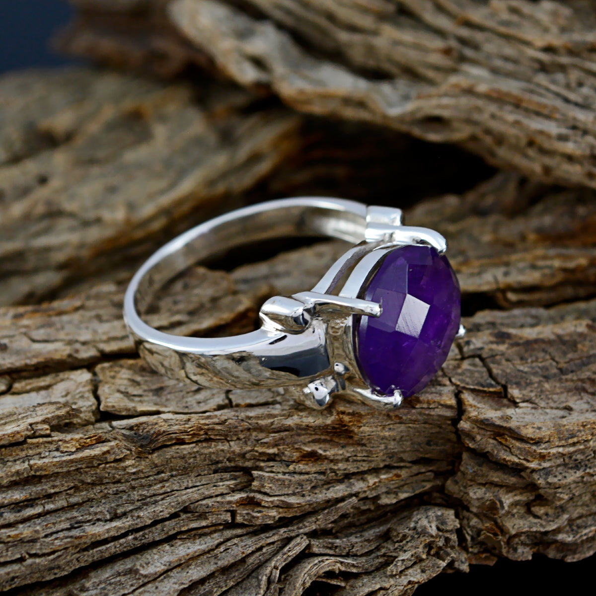 Amethyst Solitaire Egyptian Sterling Silver Purple Gemstones Classic  Sophisticated Ring Jewellery