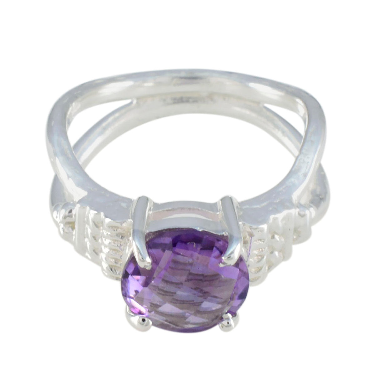 Amethyst Solitaire German 92.5 Silver Purple Gemstone Eye catching Luxurious Ring Jewellery Image principale du produit