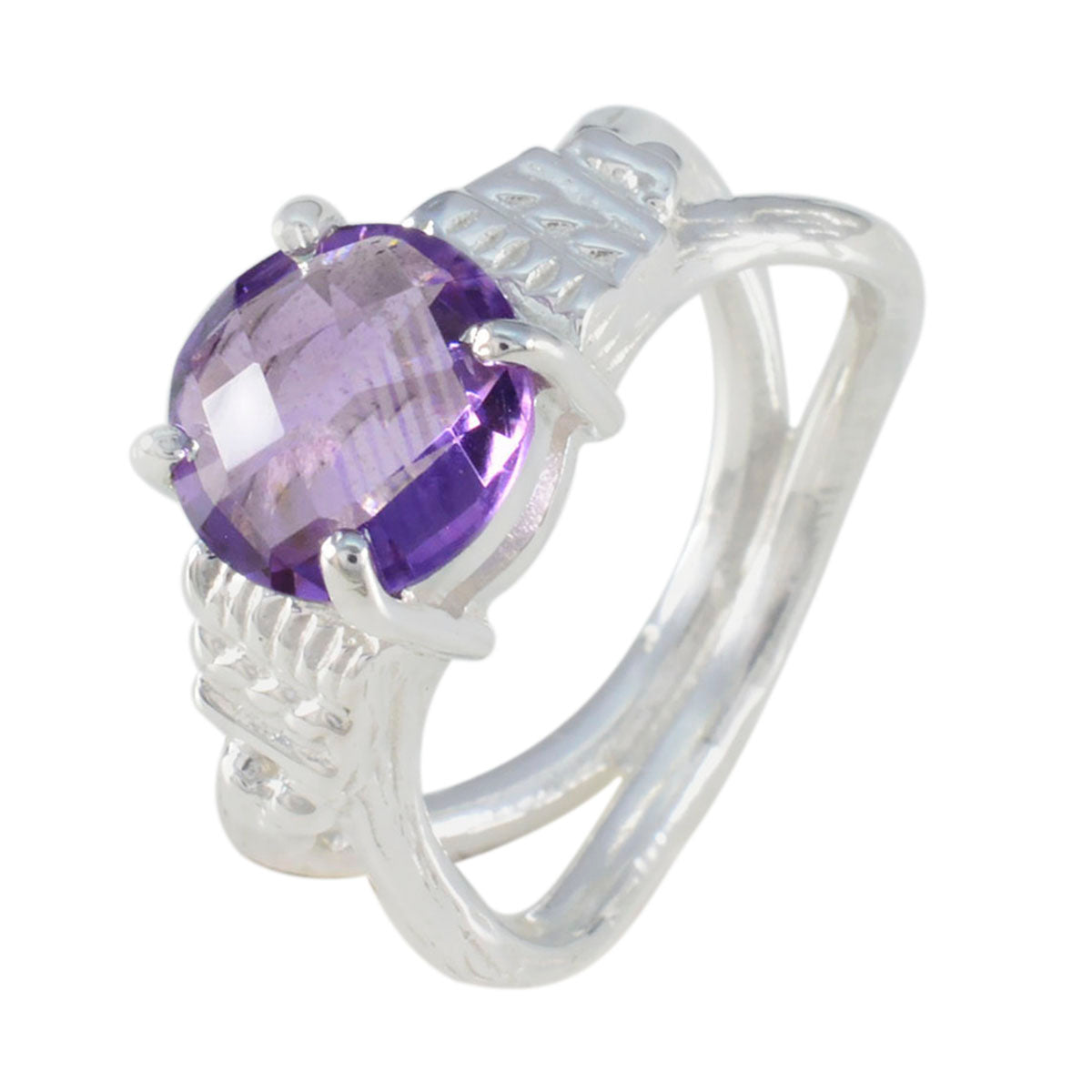 Bague luxueuse et accrocheuse en argent 92,5 avec solitaire en améthyste et pierre précieuse violette Image secondaire du produit