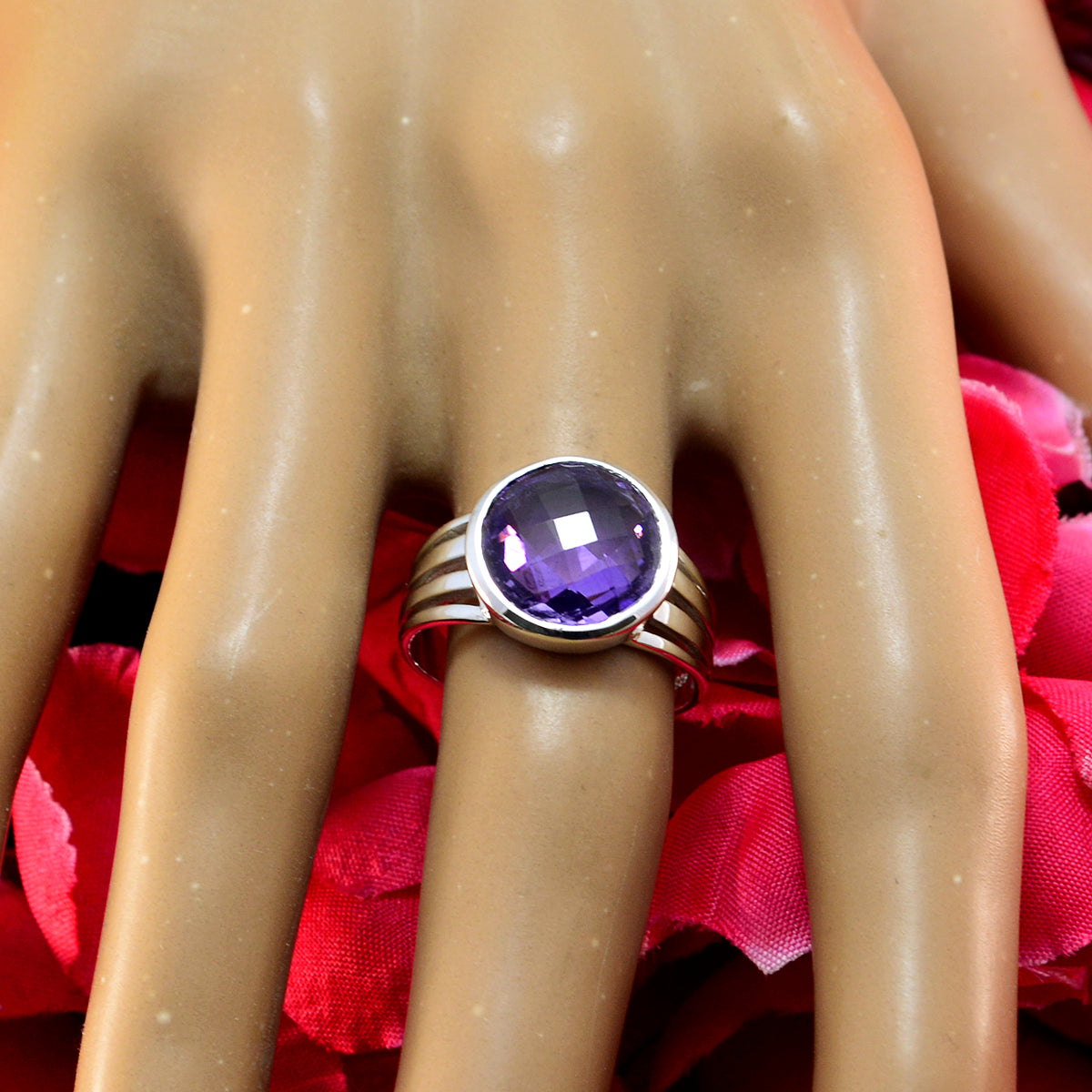 Amethyst Solitaire Indian Sterling Silver Purple Gemstones Classic Trendy Ring Jewelry