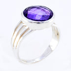 Amethyst Solitaire Indian Sterling Silver Purple Gemstones Classic Trendy Ring Jewelry