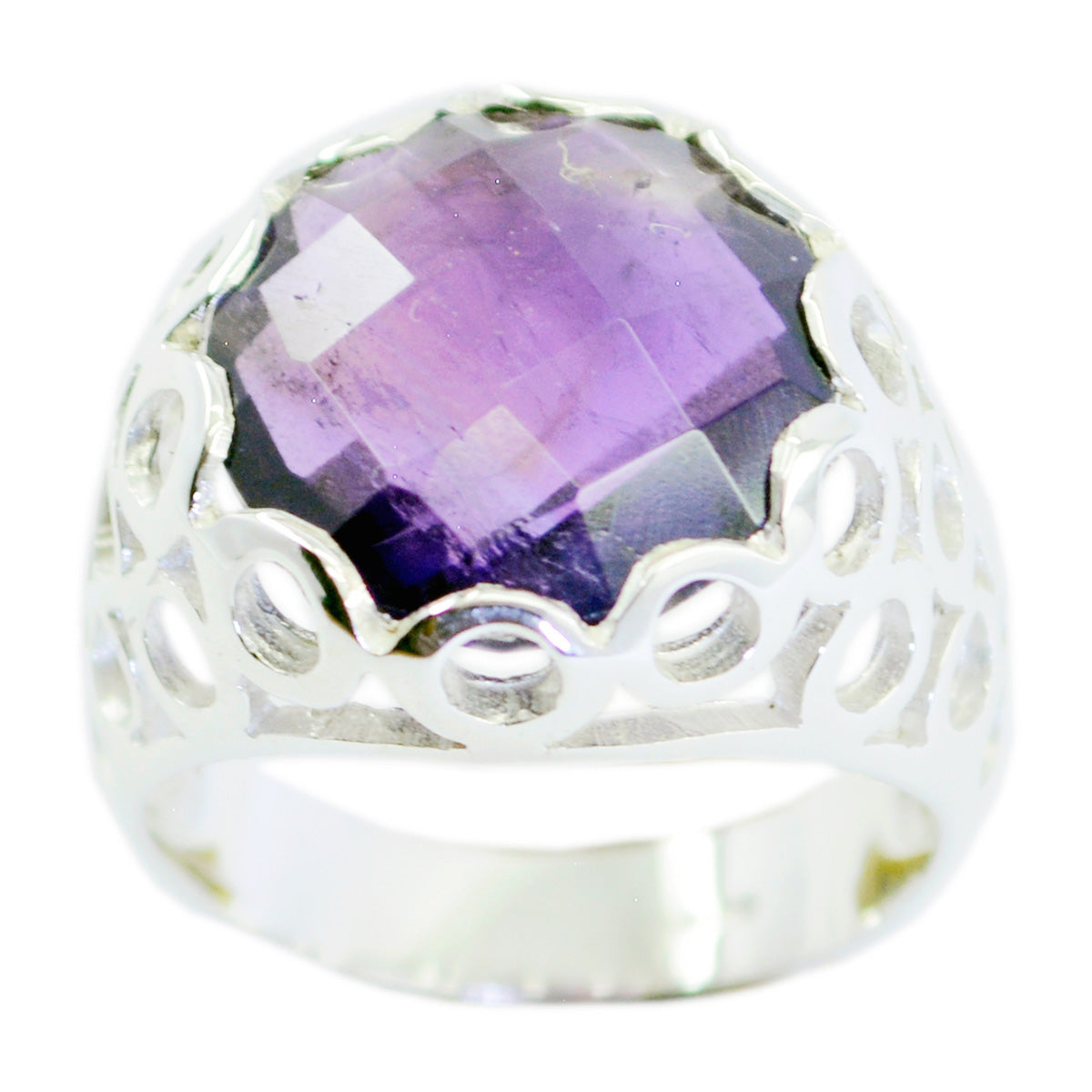 Amethyst Solitaire Italian Silver Purple Gems Minimal Filigree Ring Jewellery Imagen principal del producto