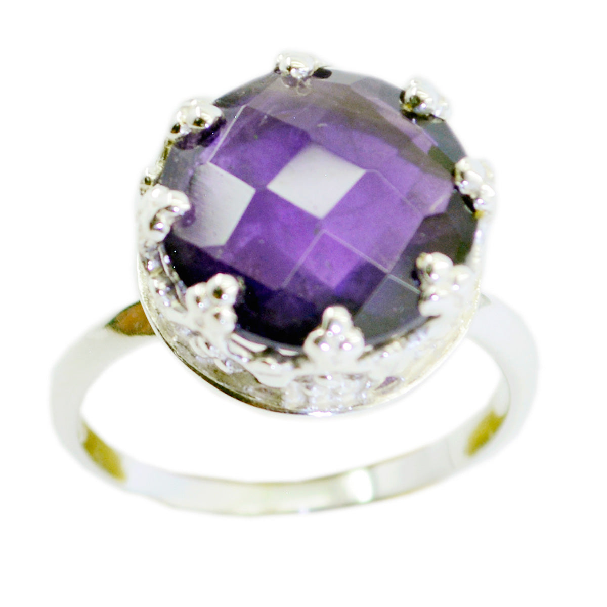 Amethyst Solitaire Indian 925 Sterling Silver Purple Gemstone Minimal Art Deco Ring Jewelry