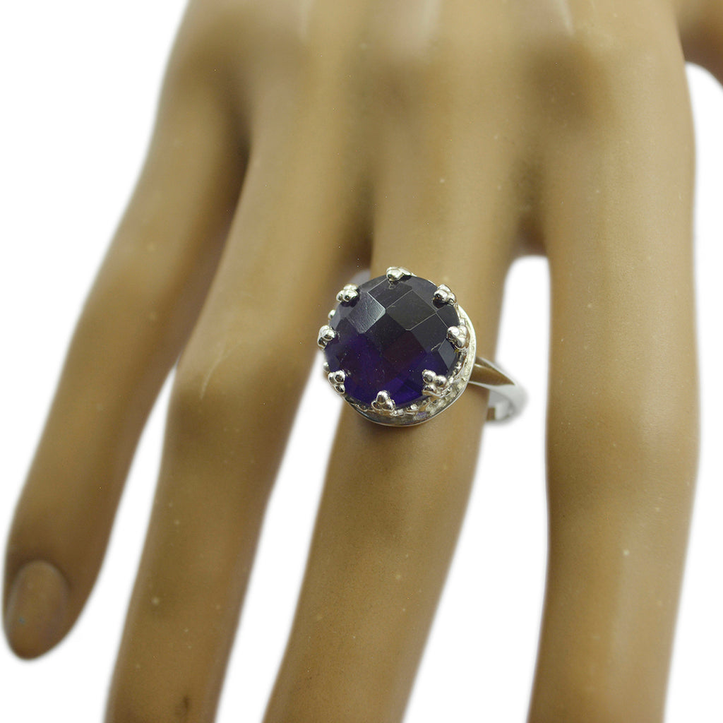 Amethyst Solitaire Indian 925 Sterling Silver Purple Gemstone Minimal Art Deco Ring Jewelry