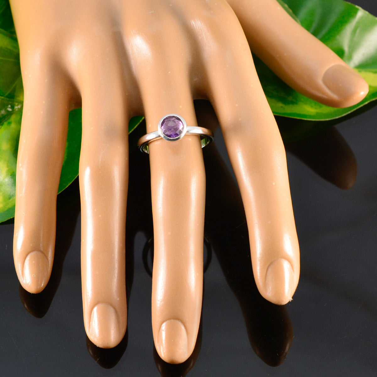 Amethyst Solitaire Korean Silver 925 Purple Gemstones Dainty Modern Ring Jewelry