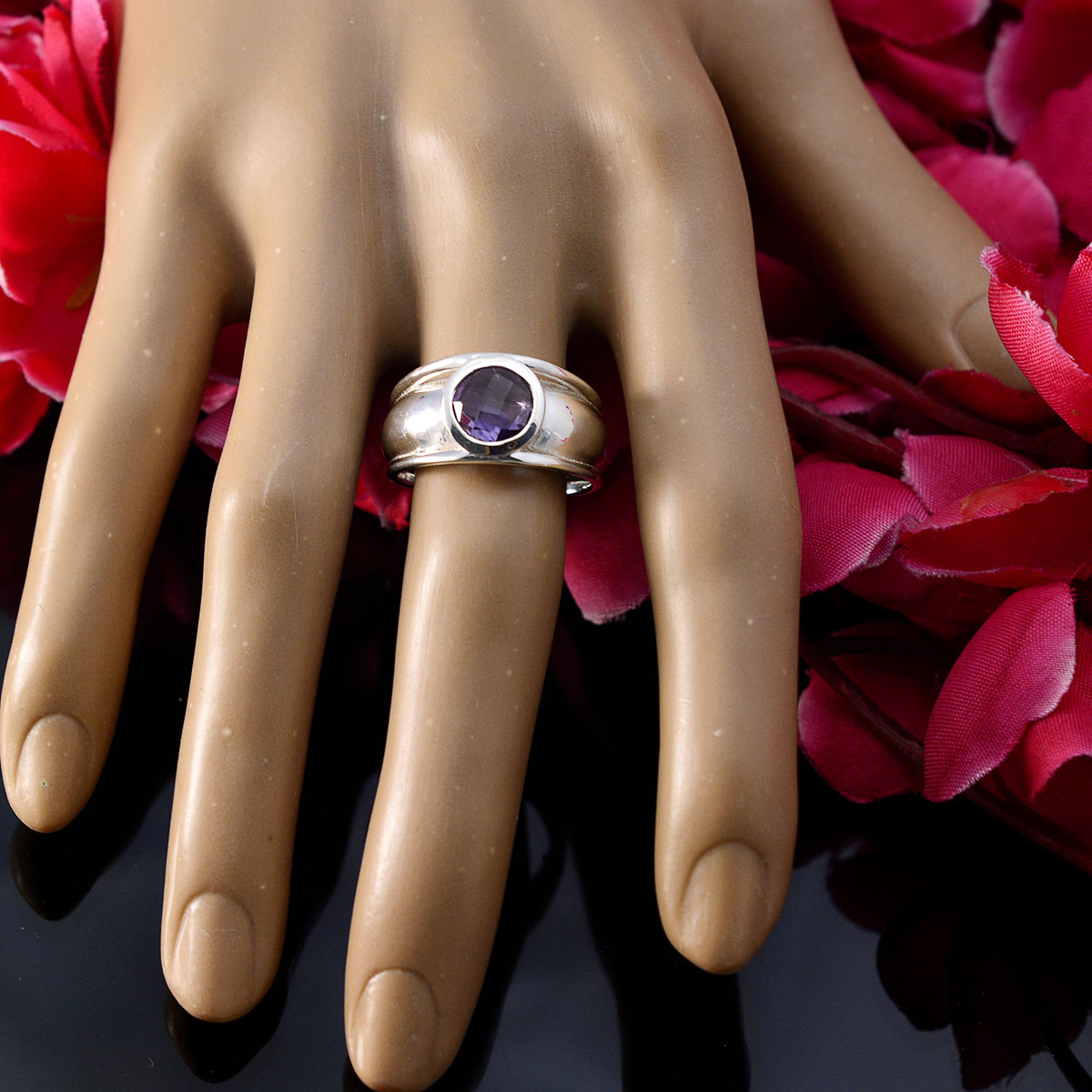 Amethyst Solitaire Moroccan 925 Silver Purple Gemstones Classic Contemporary Ring Jewelry