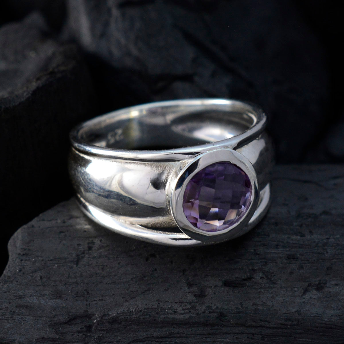 Amethyst Solitaire Moroccan 925 Silver Purple Gemstones Classic Contemporary Ring Jewelry