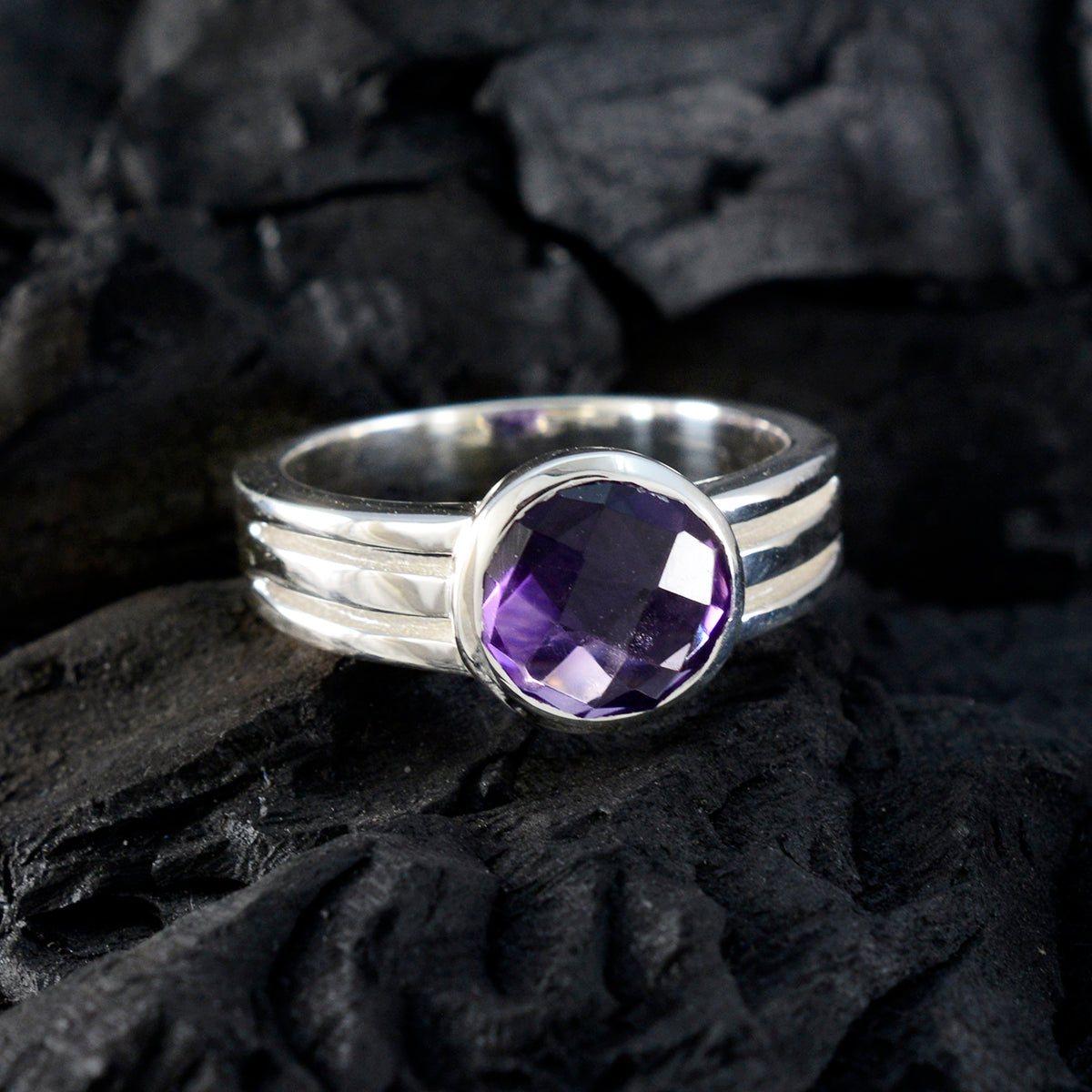Amethyst Solitaire Egyptian Silver Purple Gems Tiny Glamorous Ring Jewellery