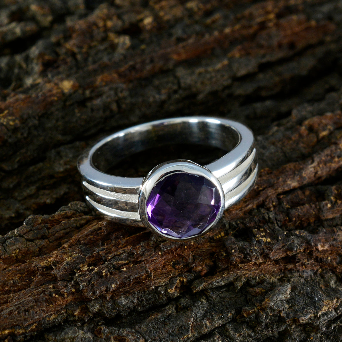 Amethyst Solitaire Egyptian Silver Purple Gems Tiny Glamorous Ring Jewellery