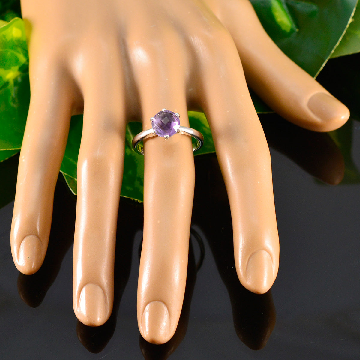 Amethyst Solitaire Japanese 92.5 Silver Purple Gems Dainty Modern Ring Jewelry