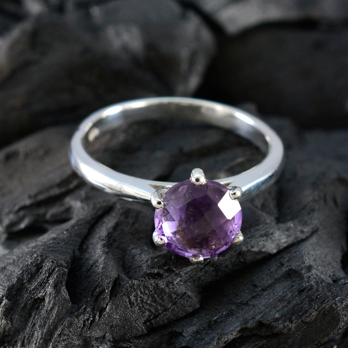 Amethyst Solitaire Japanese 92.5 Silver Purple Gems Dainty Modern Ring Jewelry