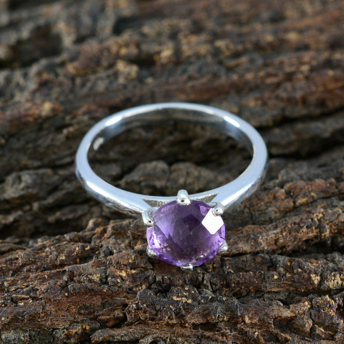 Amethyst Solitaire Japanese 92.5 Silver Purple Gems Dainty Modern Ring Jewelry