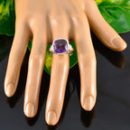 Amethyst Solitaire German 92.5 Silver Purple Gemstone Eye catching Abstract Ring Jewelry