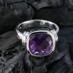 Amethyst Solitaire German 92.5 Silver Purple Gemstone Eye catching Abstract Ring Jewelry