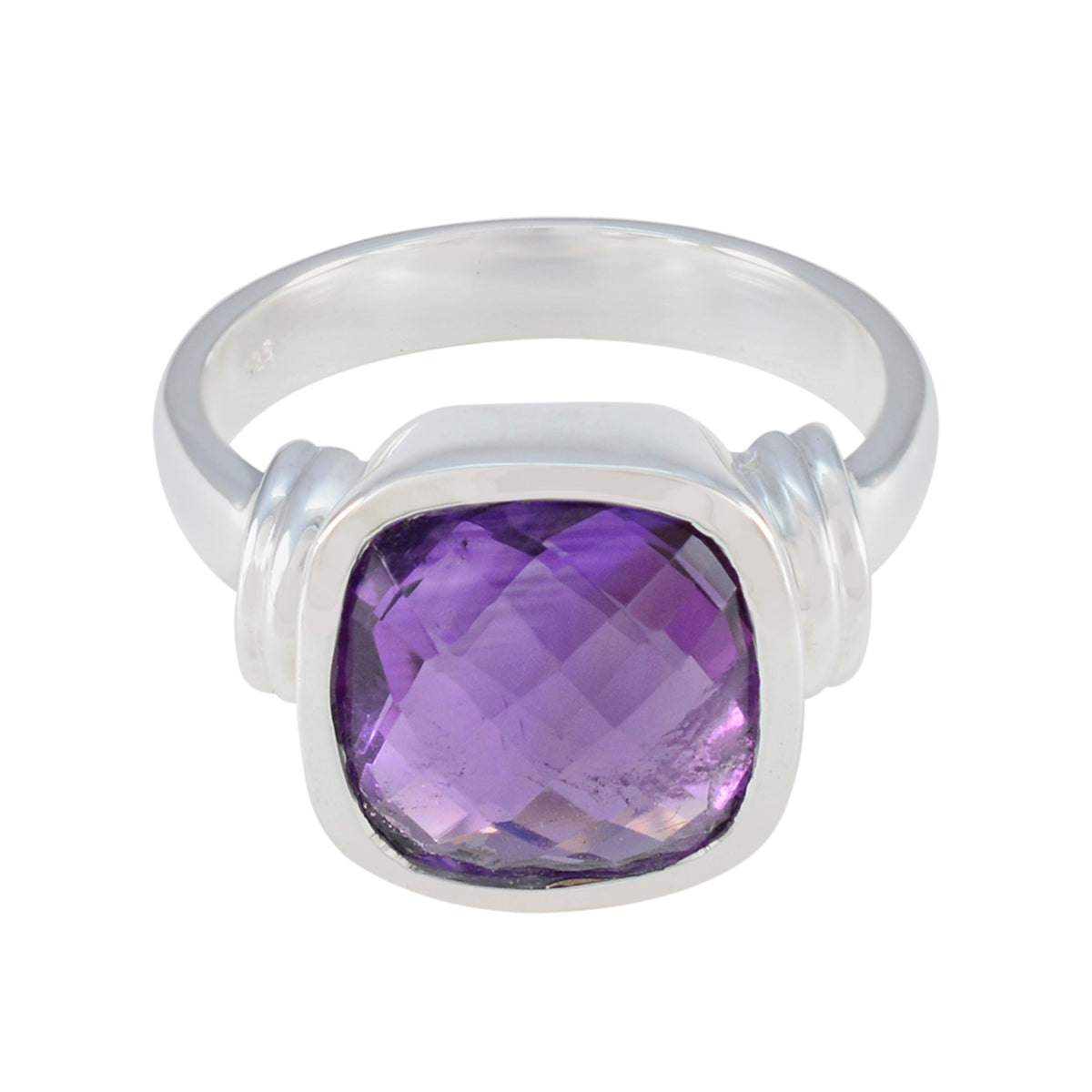 Amethyst Solitaire German 92.5 Silver Purple Gemstone Eye catching Abstract Ring Jewelry Image principale du produit