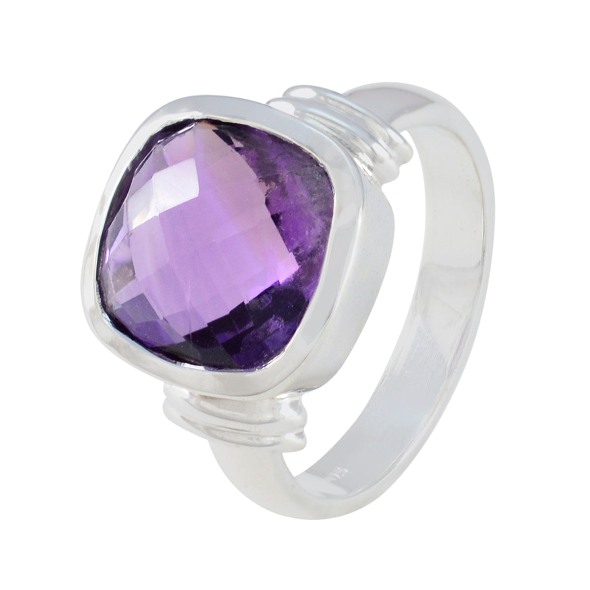 Bague solitaire en argent 92,5 avec améthyste et pierre précieuse violette, style abstrait et accrocheur Image secondaire du produit